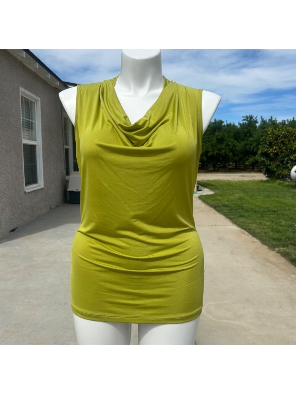 Worthington Womens Sleeveless Lime Green Stretch Cowl Neck Top Blouse - Size L